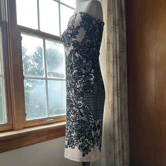 Express (NWT)- Black and White Strapless Sheath Dress - Picture 10 of 16